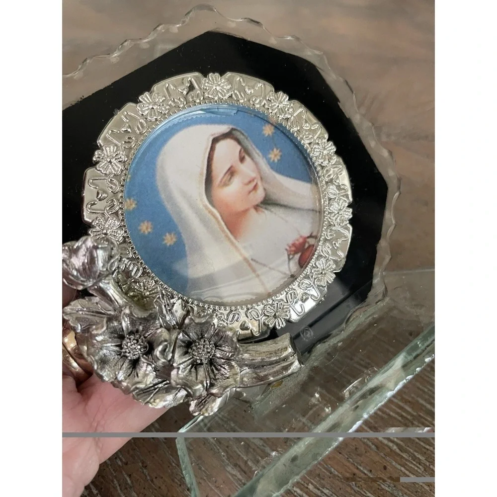 Vintage Framed Virgin Mary‎ Glass Embellished Photo Frame 4x4